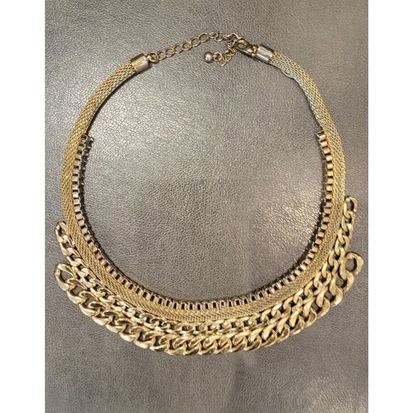 Womens Gold Chain Layered Statement Necklace Cuban Link Rope Bib Fashion Jewelry - Picture 4 of 11